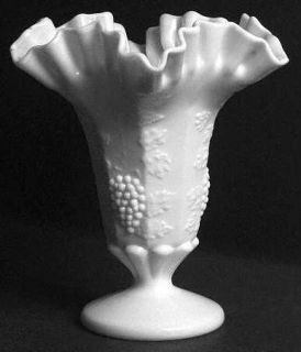 Westmoreland Paneled Grape Milk Glass Crimped Flower Vase   Stem 1881, Milk Glas
