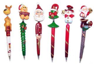 Inkology Christmas Hand Crafted Ballpoint Pens, Assorted Designs, Medium Point Black Ink, 12 Pen Set (568 1)  Ballpoint Stick Pens 