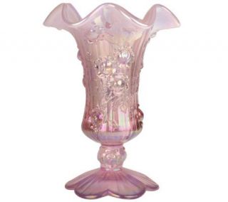 Fenton Art Glass Rosemilk Embossed Rose Vase —
