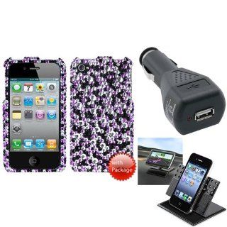 eForCity Car Charger + Holder + Purple/Silver Stardust Elite Diamante Case compatible with iPhone® 4S/4 Cell Phones & Accessories