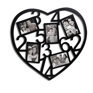 Adeco Adeco 5 opening Black Wooden Heart Collage Photo Frame Black Size 4x6