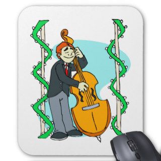 Cartoon man playing upright bass by backdrop mousepads