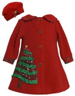Bonnie Jean Girls 2T 4T Red Sequin Holiday Tree Applique Fleece Coat / Hat Set Clothing