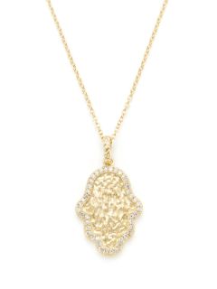 Textured Gold & CZ Hamsa Hand Pendant Necklace by Rivka Friedman