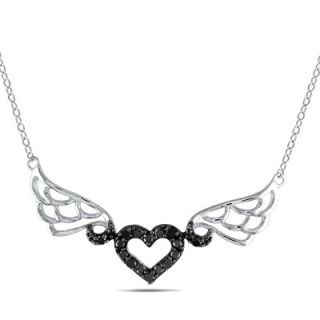 CT. T.W. Enhanced Black Diamond Heart Angel Wings Necklace in