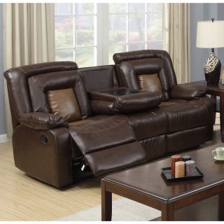 Gapson Brown Bonded Leather Drop down Table Reclining Sofa