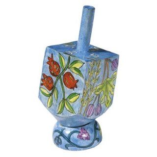 The Seven Fruits / Shivat Haminim Hand Painted Small Wooden Dreidel and matching Stand by Yair Emanuel Home & Kitchen