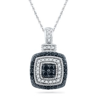 CT. T.W. Enhanced Black and White Diamond Layered Square Pendant
