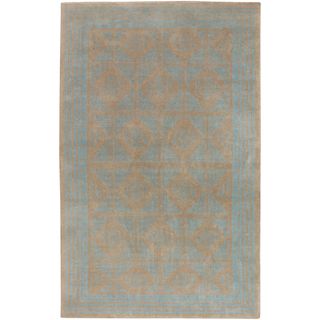 Hand knotted Baeddan Blue New Zealand Wool Traditional Bordered Rug (2x3)