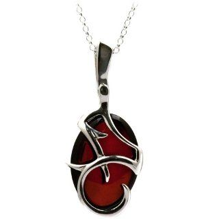 Cherry Amber Sterling Silver Top Quality Large Oval Pendant Rolo Chain 18 Inches Ian and Valeri Co. Jewelry