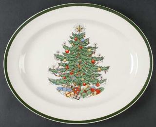 Cuthbertson Christmas Tree (Wide Green Band) 12 Oval Serving Platter, Fine Chin