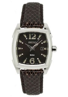 Seiko SXDA65P1  Watches,Womens Rectangle Quartz Brown Leather Strap w/ Dark Brown Dial, Casual Seiko Quartz Watches