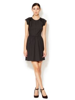 Twill Fit and Flare Dress with Perforated Leather Combo by Rebecca Taylor