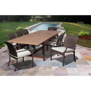 ia Iris 9 pc Wood   Wicker Double Extendable Dining Set Brown Size 9 Piece Sets