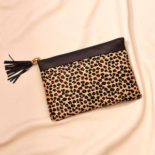 leopard two tone leather clutch by vondie & will "have a little faith"