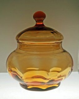 Vintage Amber Glass Canister Circus Tent Puff Jar with Lid Made in Italy  