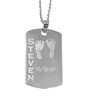Baby Footprints Dog Tag Pendant in Sterling Silver (1 Name and Date
