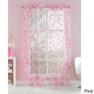 Ribbon Trim Floral Sheer Curtain Panel Pair