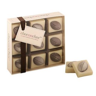 handmade chocolate rugby balls by chocolate on chocolate