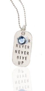 Sterling Silver "Never Give Up" Inspirational Necklace with Blue Swarowski Crystal 16 Inch Jewelry