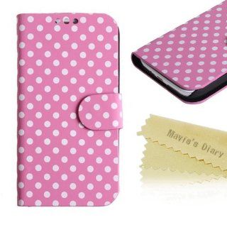 Mavis's Diary Fashion Polka Dots Flip Colorful Leather Cover Case with Soft Clean Cloth (Samsung Galaxy S4 9500 9505 M919, Pink) Electronics