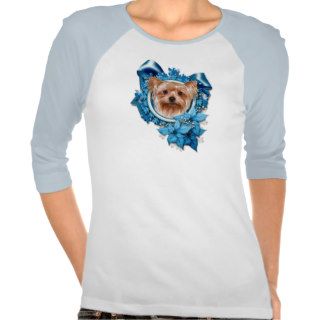 Christmas   Blue Snowflakes   Yorkshire Terrier Tee Shirt