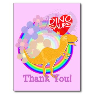 Thank You Orange Flower Dino Cartoon Postcard