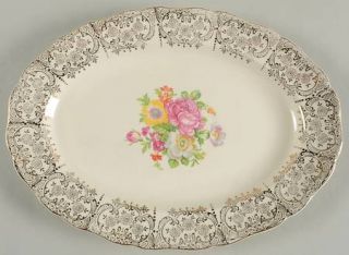 Canonsburg Lajean 11 Oval Serving Platter, Fine China Dinnerware   Floral Cente