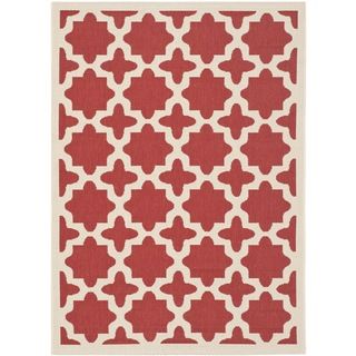 Safavieh Indoor/ Outdoor Courtyard Geometric pattern Red/ Bone Rug (53 X 77)