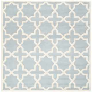 Handmade Moroccan Blue Cotton canvas Wool Rug (89 Square)