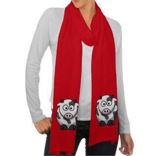 Cute Funny Round Cartoon Cow with Pink Nose Scarf Wrap