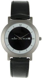 Peugeot 590 Men's Black Leather Solar Watch Watches