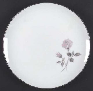 Sango Helene Dinner Plate, Fine China Dinnerware   Pink Rose,Gray Leaves,Coupe