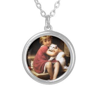 Girl with Cat Pets painting Pendants