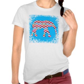 Funky Zigzag Chevron Elephant on Teal Blue T Shirts