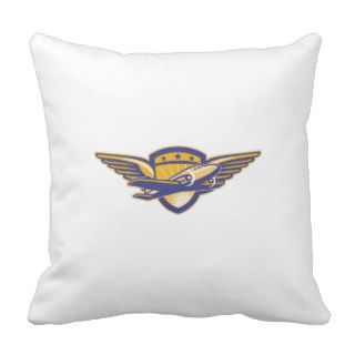 Propeller Airplane Shield Wings Retro Throw Pillows