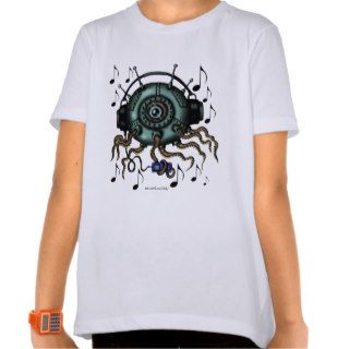 Funny cool octopus in headphones graphic t shirt