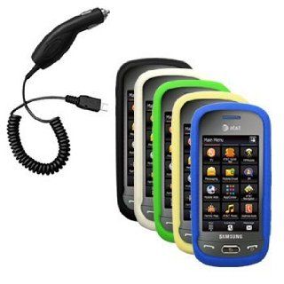 Five Silicone Cases / Skins / Covers (Black, White, Green, Yellow, Blue) & Car Charger for Samsung Eternity II / SGH A597 Cell Phones & Accessories