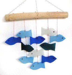 Blue Handworks Glass Wind Chime, Swimming Fish  Wind Bells  Patio, Lawn & Garden