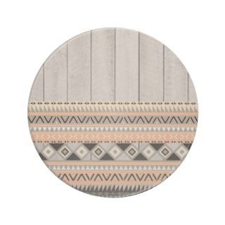 Peach Coral Andes Abstract Aztec Tribal Gray Wood Beverage Coasters