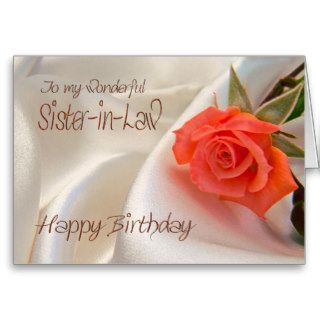 Sister in Law, a birthday card with a pink rose