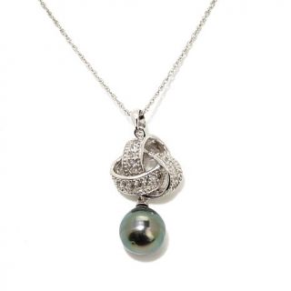 Tara Pearls 10 11mm Cultured Tahitian Pearl and .42ct White Topaz Sterling Silv