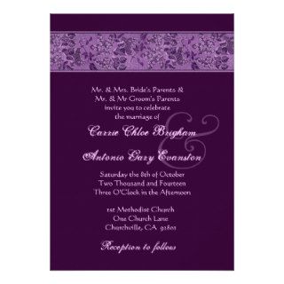 Purple Floral Vintage Monogram Wedding H326 Personalized Invitations