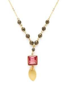 Pyrite & Pink Quartz Pendant Necklace by Wendy Mink