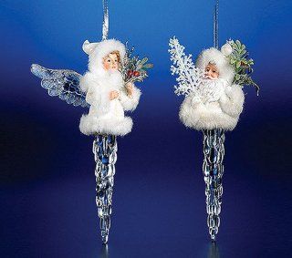 Pack of 8 Icy Crystal Decorative Christmas Icicle Angel Ornaments 7"   Decorative Hanging Ornaments