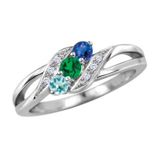 Mothers Birthstone and Diamond Accent Swirl Ring in 10K White or