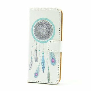 Unique Blue Dream Catcher Pattern White Slim Wallet Card Flip Stand Leather TPU Pouch Case Cover For Apple iphone 5 5G + Screen Protector Cell Phones & Accessories