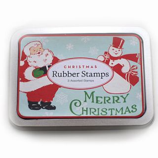 tin of three christmas rubber stamps by drift living