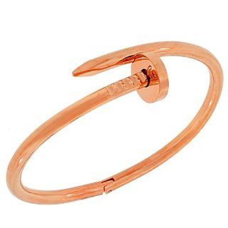 Stainless Steel Rose Gold Tone Nail Design Twisted Womens Bangle Bracelet with Clasp My Daily Styles Jewelry