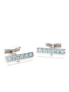 Silver and Blue Topaz Windows Rectangular Cufflinks by Tateossian